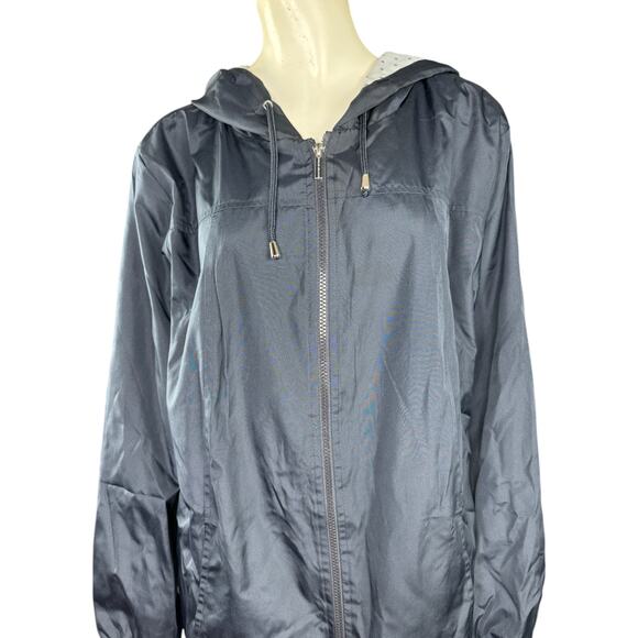 Susan Graver Water Resistant Windbreaker with Dot Lining Classic Navy 1X - Picture 4 of 13